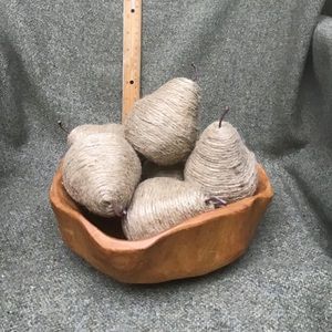Large hand carved wooden root bowl twine pears